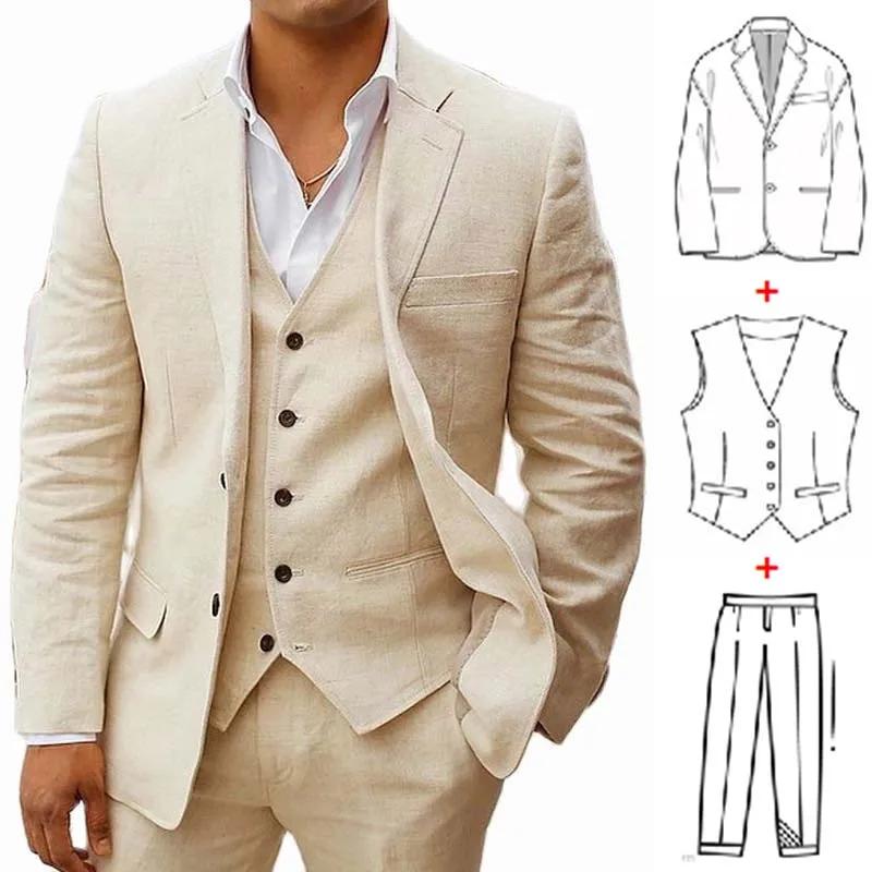 Costume d'été 3 pièces en lin pour hommes, Tuxedos pour marié de mariage, décontracté, plage, person