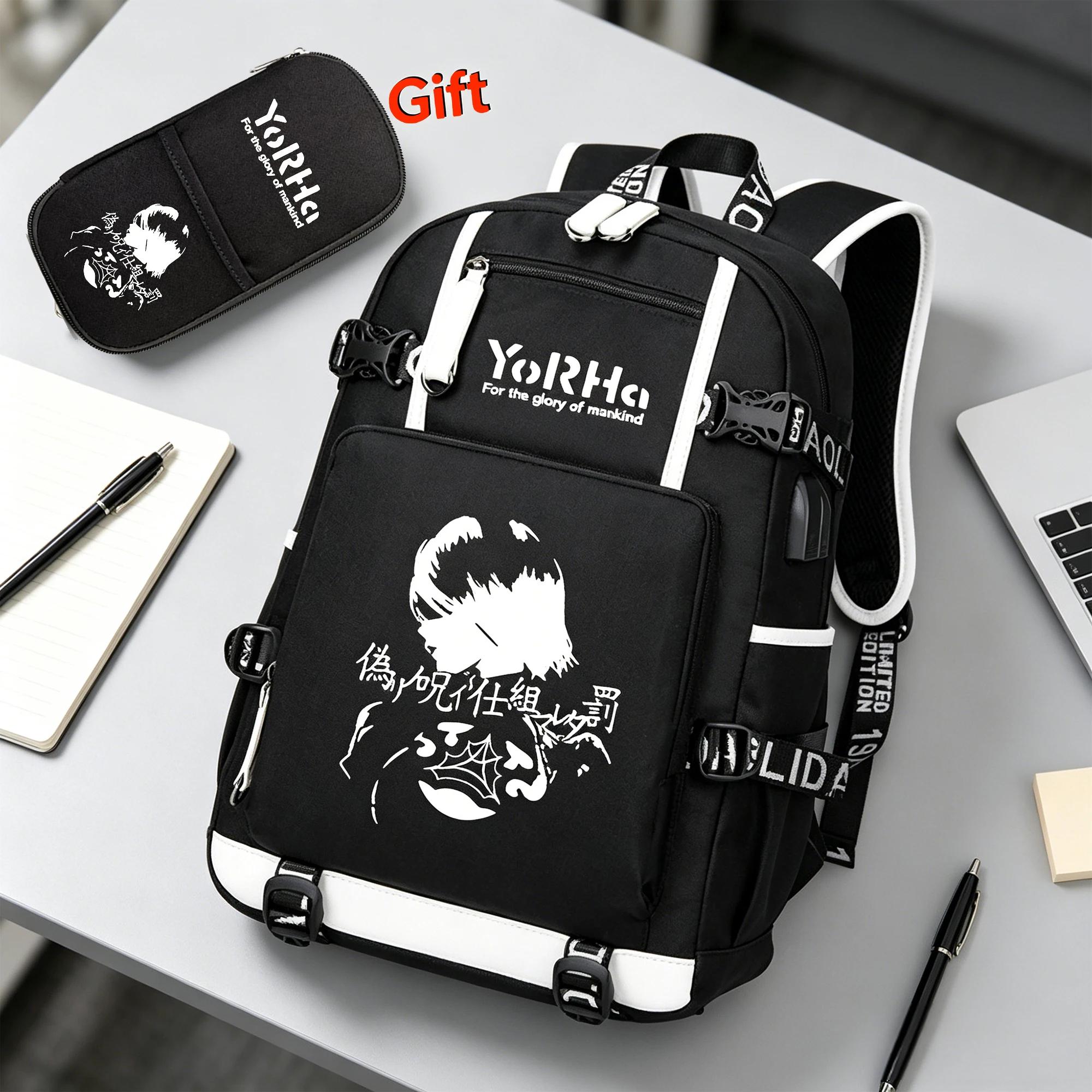 NieR-Sac à dos de voyage en toile avec chargement USB pour femme, sac à dos pour ordinateur portable