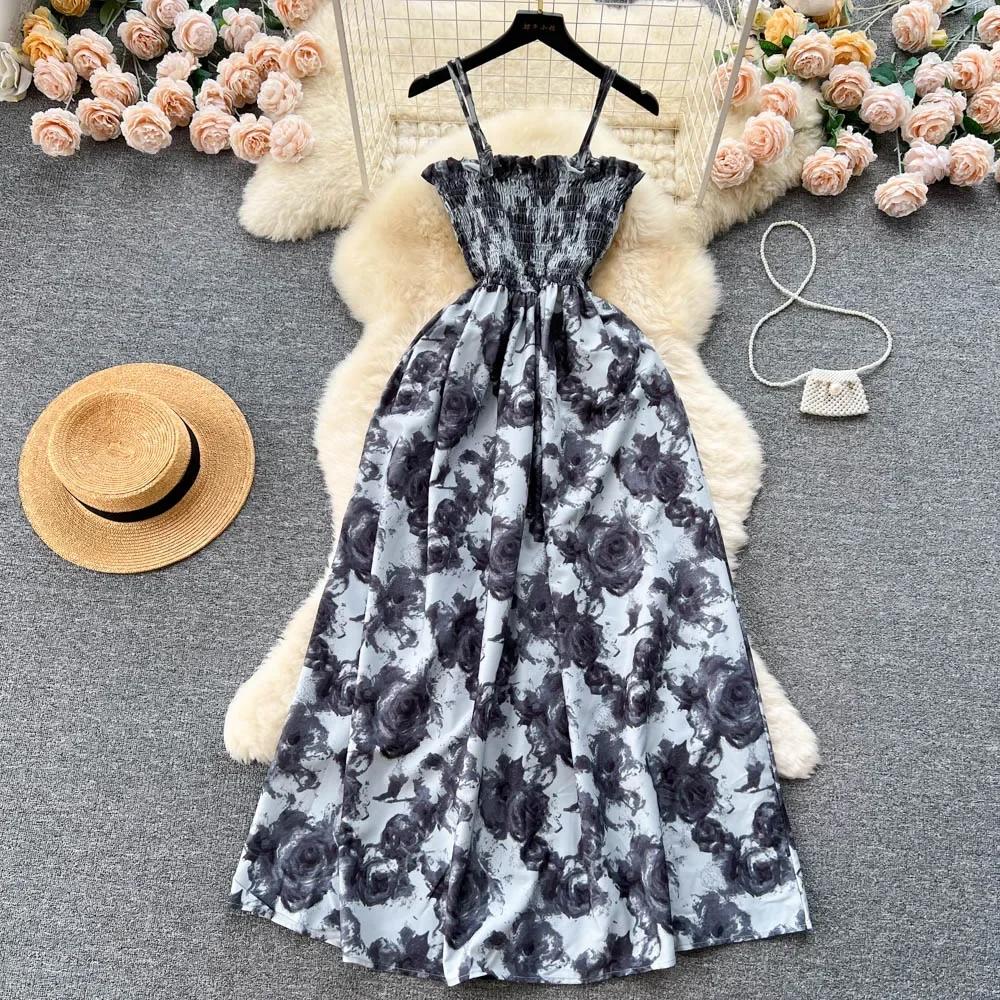 Robe longue d'été à imprimé de fleurs de roses, mode coréenne, romantique, rétro, robe de soirée, él