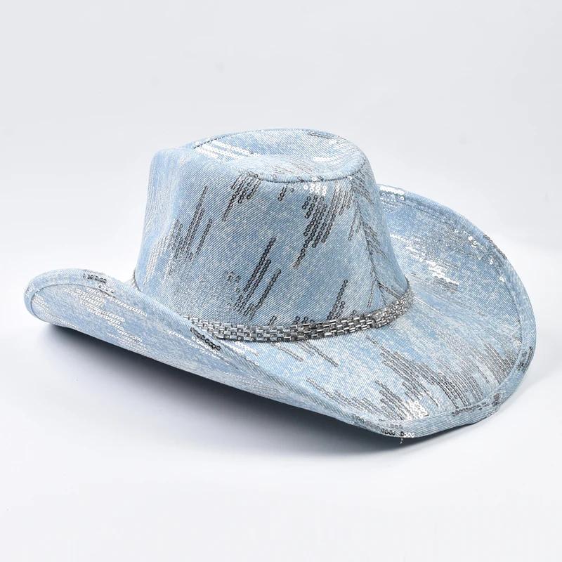 Chapeau de cowboy occidental en denim lavé, chapeau de jazz de cow-girl adapté aux vêtements décontr