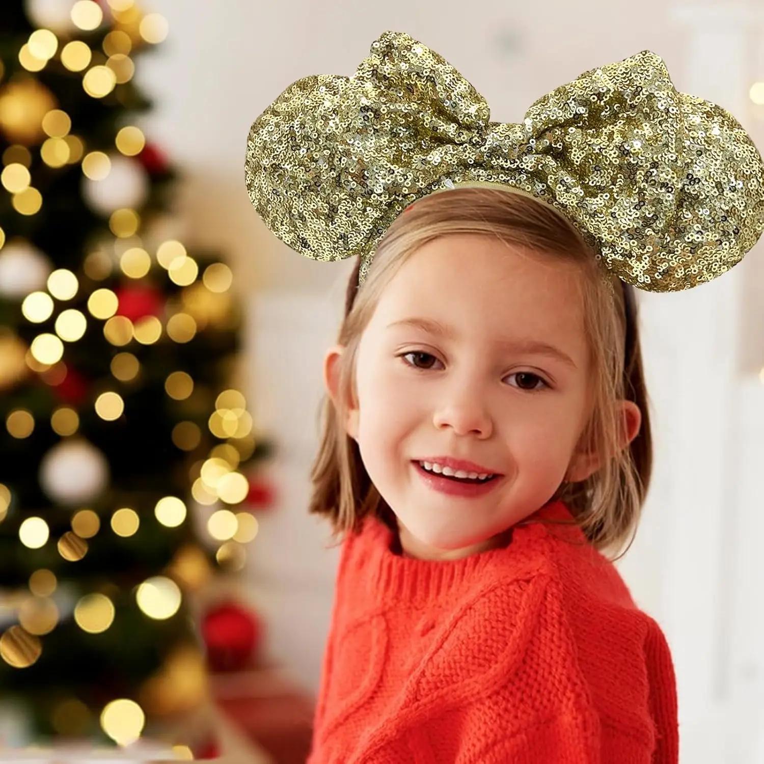 Mikcey souris oreille bandeaux arc paillettes bandeaux cheveux accessoires paillettes fête noël Hall