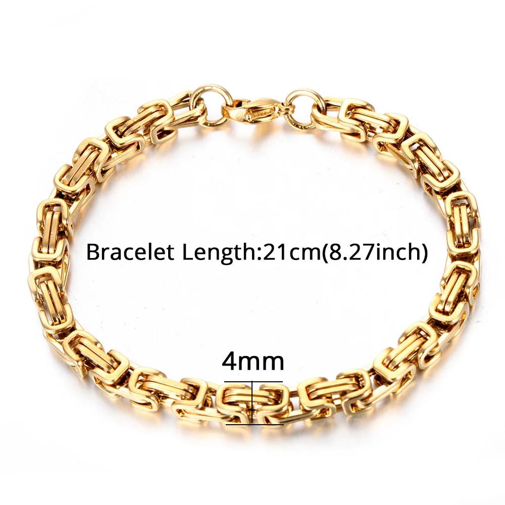Bracelets en acier inoxydable couleur or, chaîne à maillons byzantin de 4mm, collier pour femmes et 