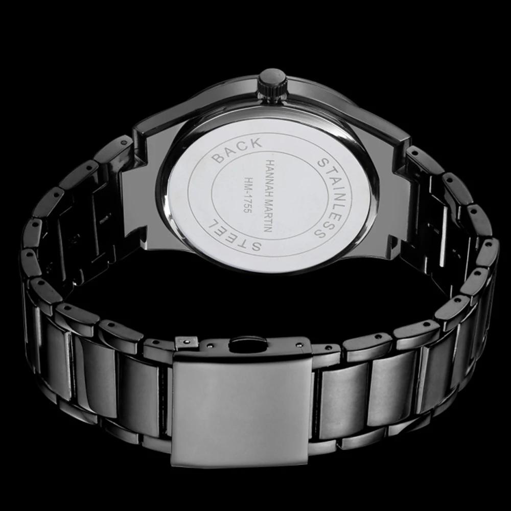 Hannah Martin montre en acier inoxydable pour hommes mode affaires Style noir Style minimaliste 3Bar