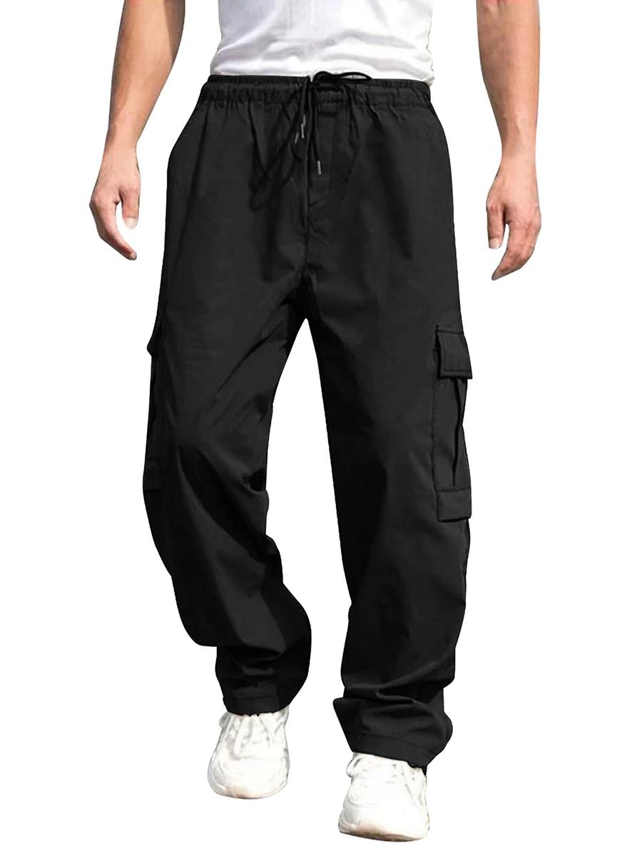 Pantalon cargo long pour homme, pantalon de travail avec poches, jambe droite, monochromatique, prox