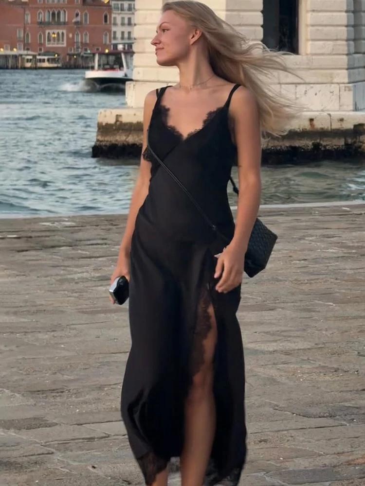 Ticketsx mode col en v blanc ajusté fendu robe longue été élégant dentelle robe luxueuse déplacement