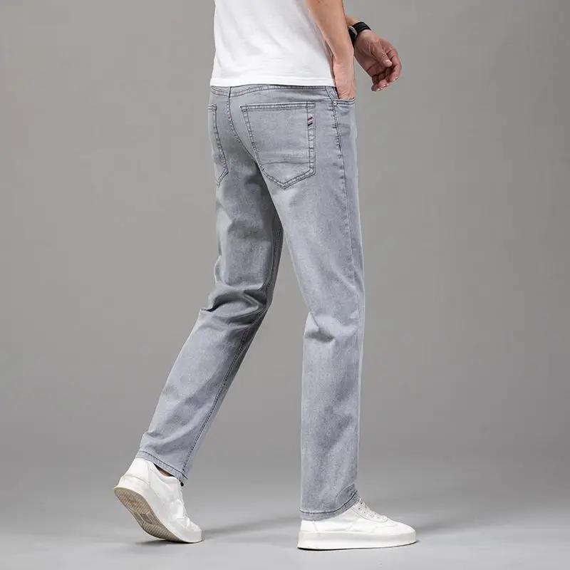 Été élastique hommes jean mode gris confortable affaires droite Stretch coton décontracté Denim pant