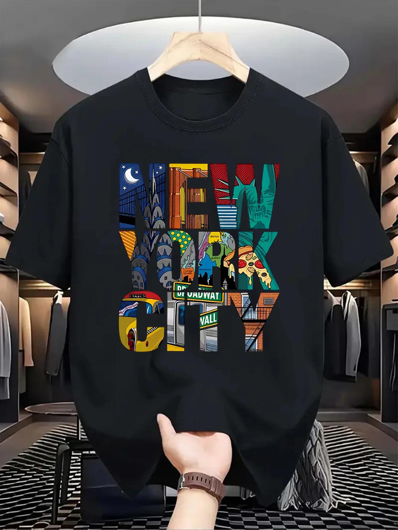 Été hommes 100% pur coton décontracté coupe ample grande taille New York City imprimé confortable co