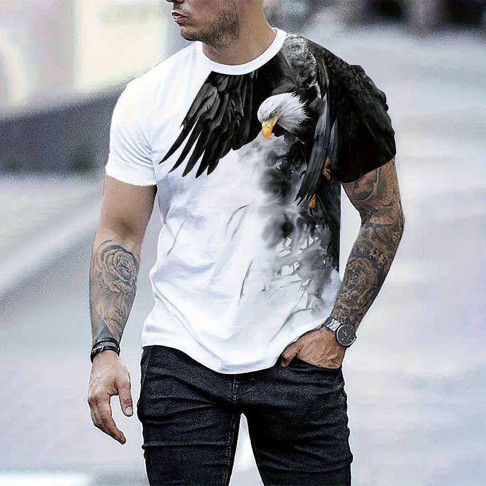 T-shirt à manches courtes pour hommes, mode d'été, imprimé aigle en 3D, loisirs de plein air, séchag