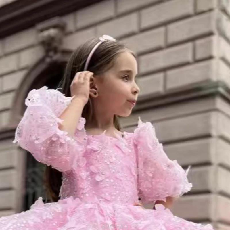 Nouvelles filles robe bouffante enfants robe de soirée manches à bulles robe de princesse anniversai
