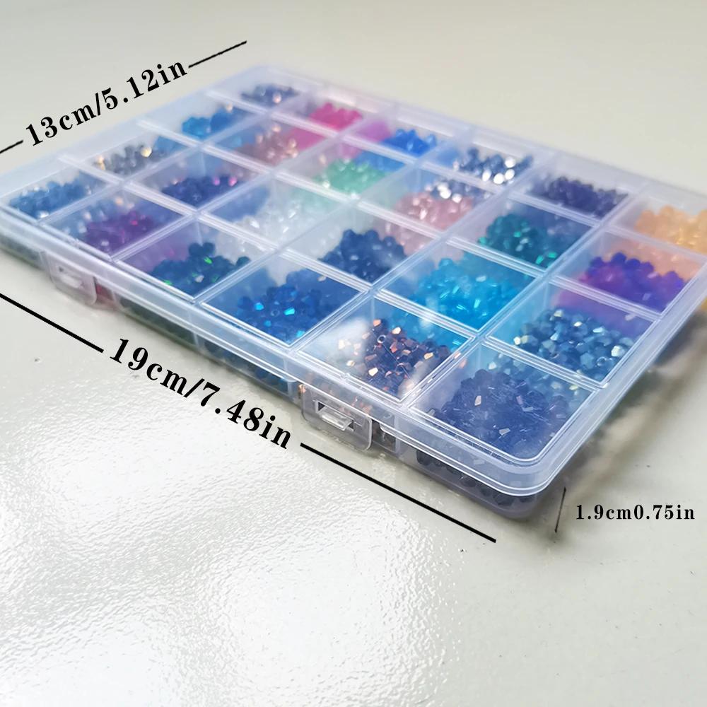 Ensemble de perles en verre de cristal Bicone de 24 couleurs, avec mallette de rangement, perles à f