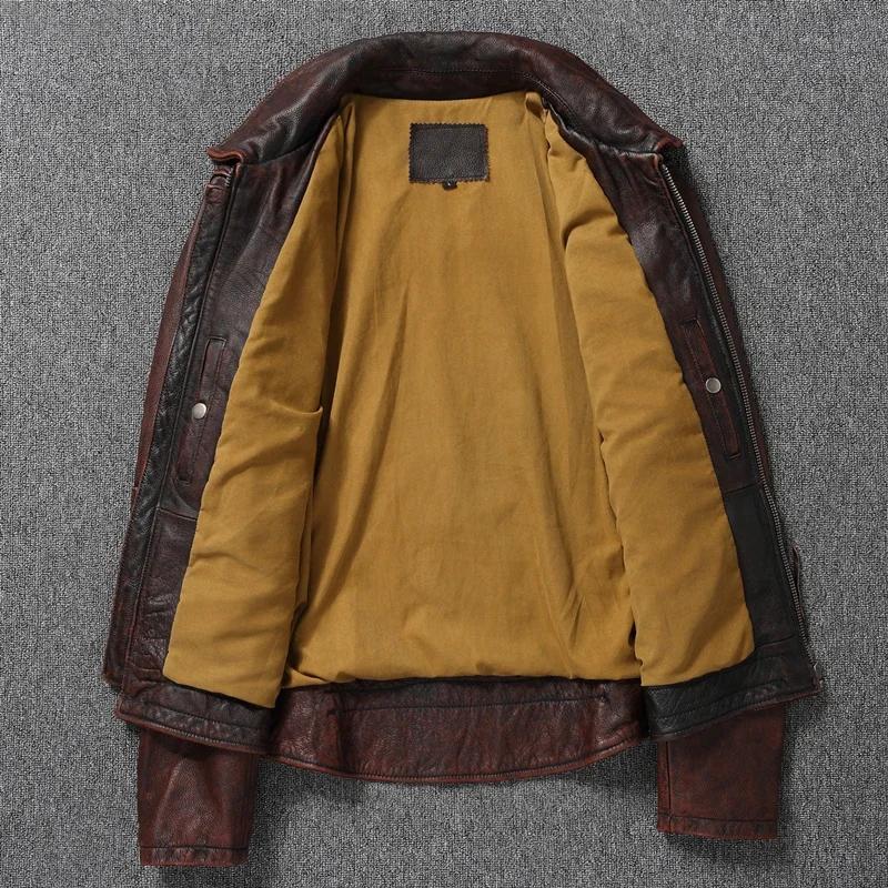 Veste en cuir de vache surdimensionnée, couche supérieure, rouge-marron, Style moto rétro américain,