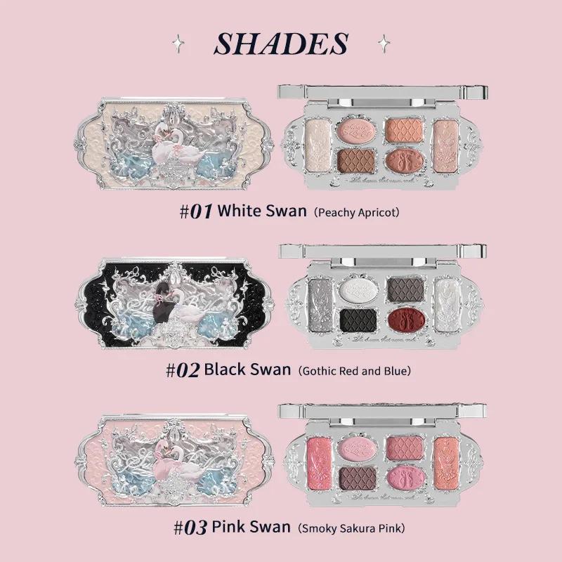 Palette de maquillage Flower Knows Swan Ballet Series Six couleurs, fini mat délicat, brillance scin