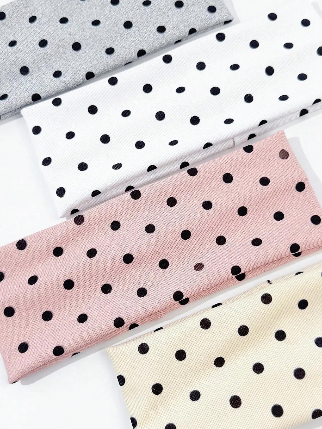 4 pièces/ensemble dames à pois imprimé large bord élastique bandeau de cheveux visage maquillage spo