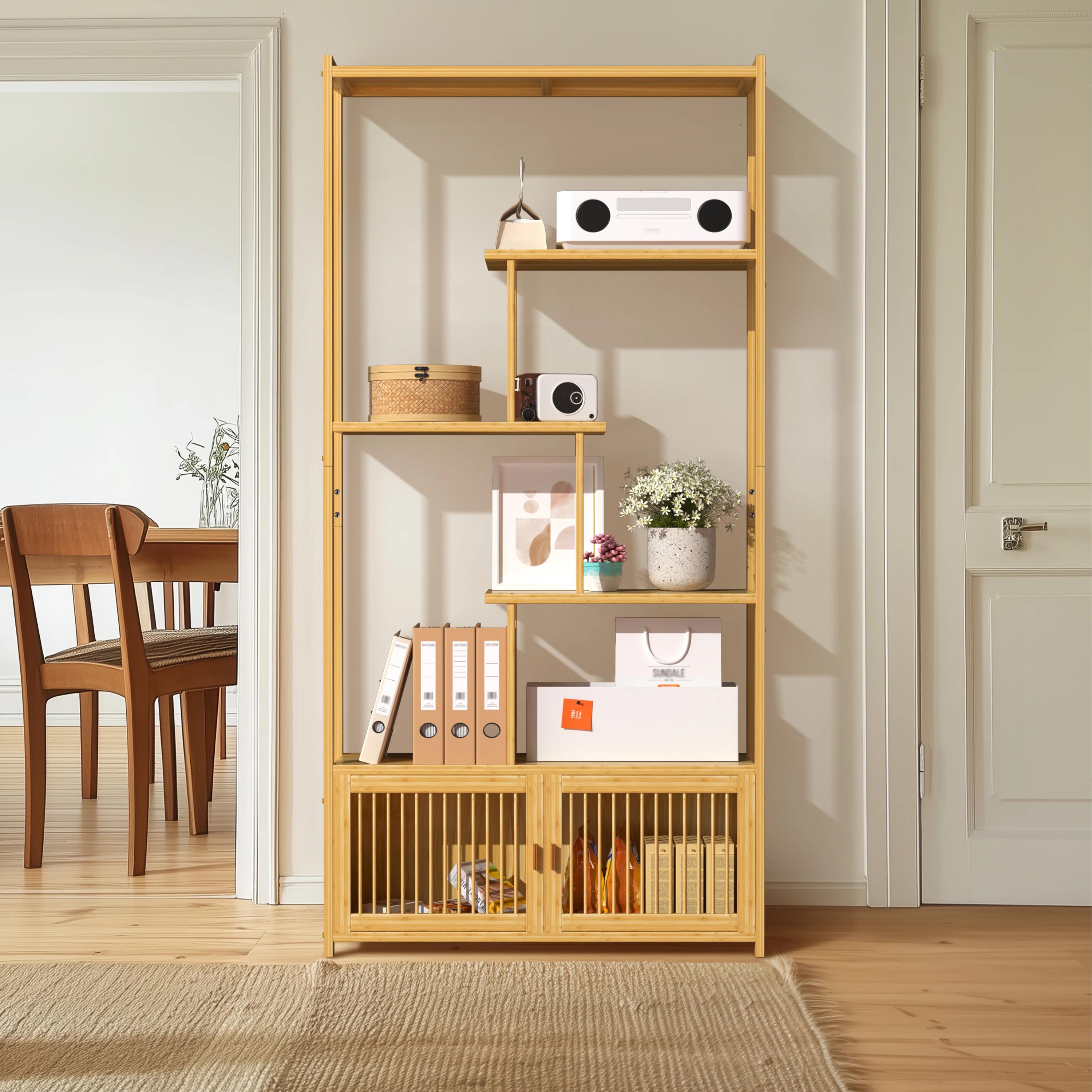 Unité de rangement en bambou T1 avec étagères hautes et basses, étagère, support de plante pour l'or