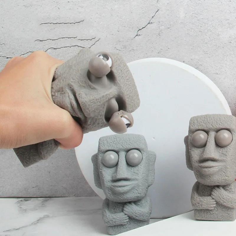 Statue Moai douce Stone Man pour enfants, libère un jouet anti-stress, rebondit lentement, yeux pres