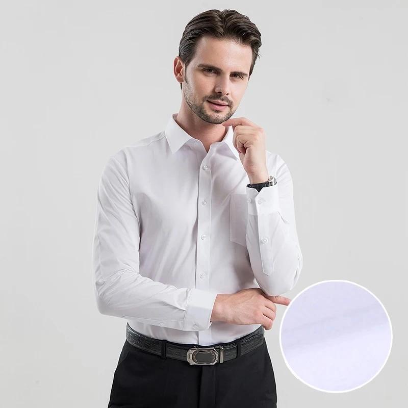 Qualité 100% coton hommes robe à manches longues chemise solide mâle grande taille coupe régulière a