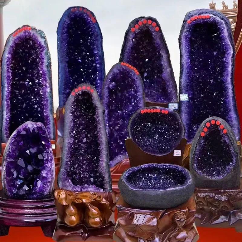 Grotte d'améthyste naturelle d'uruguay, ornements de déode violette, bassin au trésor, démagnétisati