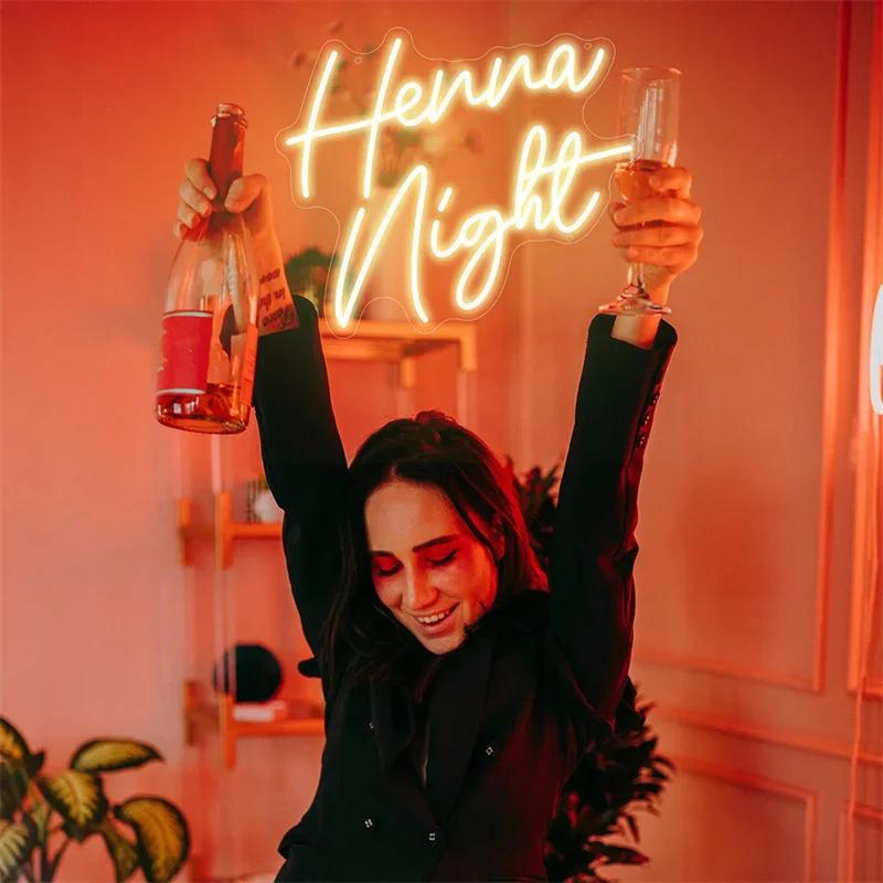Signes LED au néon de nuit au henné, signes de mariage, décoration de mariée, fête de chambre à couc