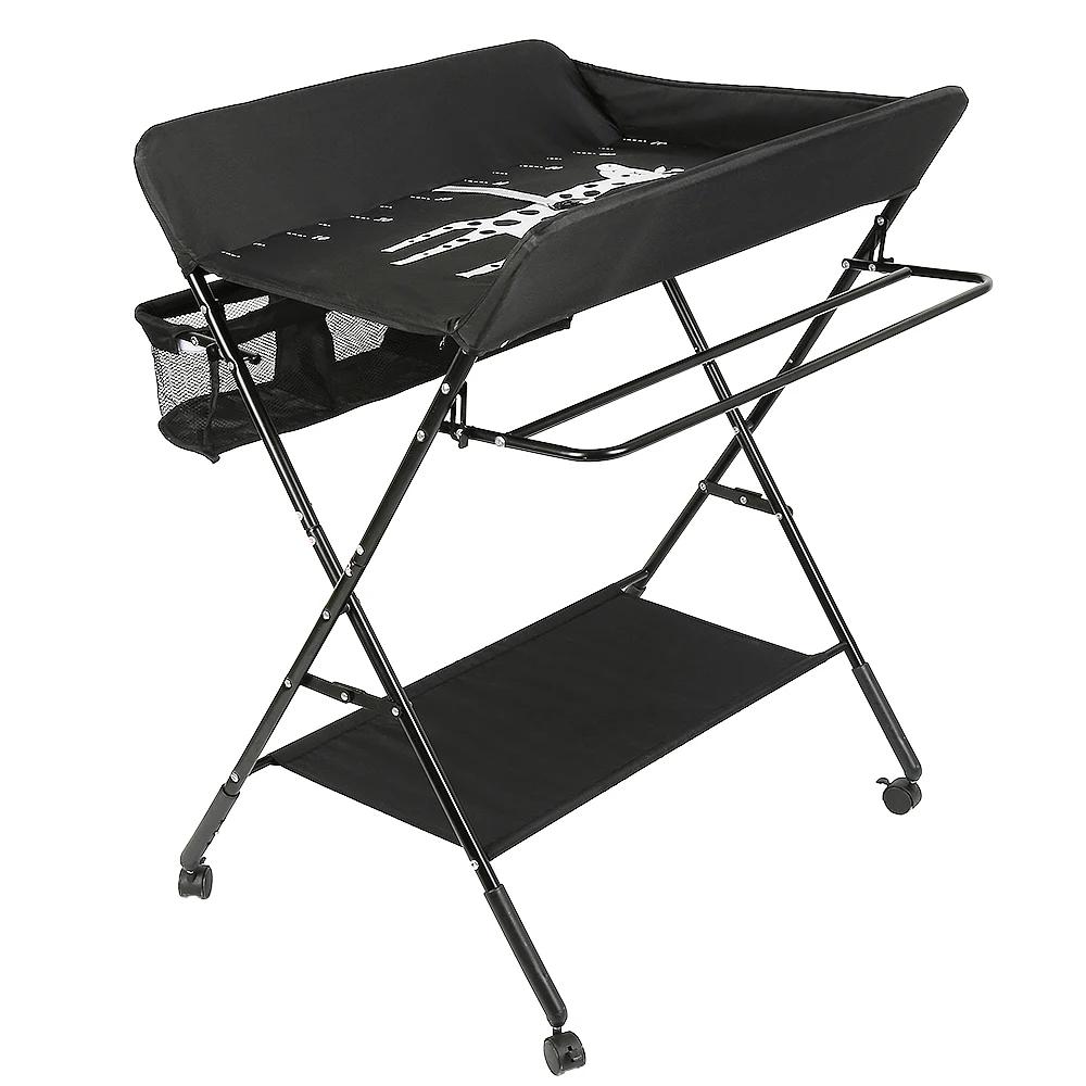 Table à Langer Bébé 4 Roues Pliante Avec Panier de Rangement 0-3 ans