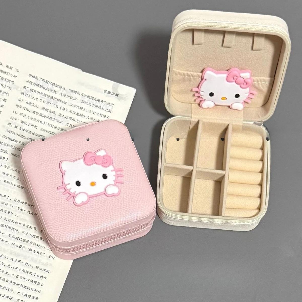 Boîte à bijoux chat rose, boucles d'oreilles, anneau Portable, boîte de rangement mignonne, Mini ran