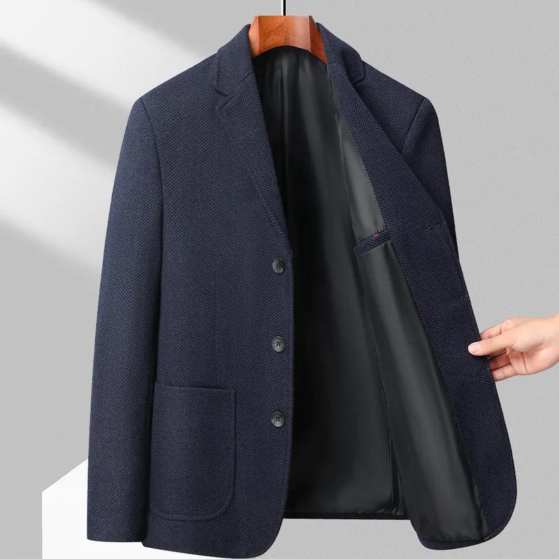 Blazer en laine pour homme, motif chevrons, veste de costume décontractée et élégante, confortable e