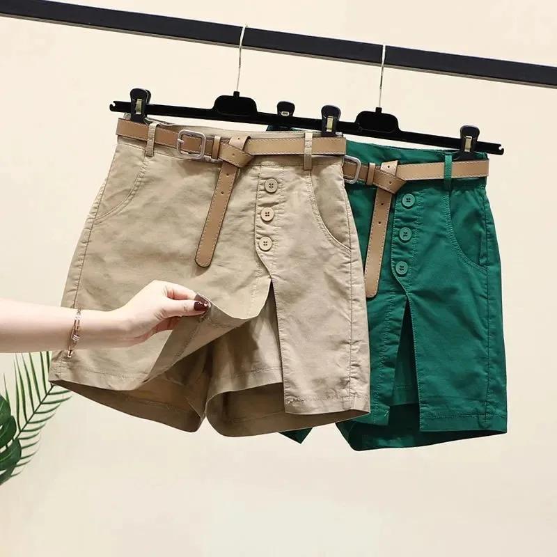 Short Chic pour femmes, ceinture coréenne, boutons solides, fente latérale, ligne a, jupes à la mode