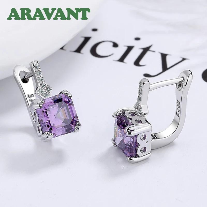 Aravant-Boucles d'oreilles carrées en argent regardé 925 pour femme, bijoux fantaisie