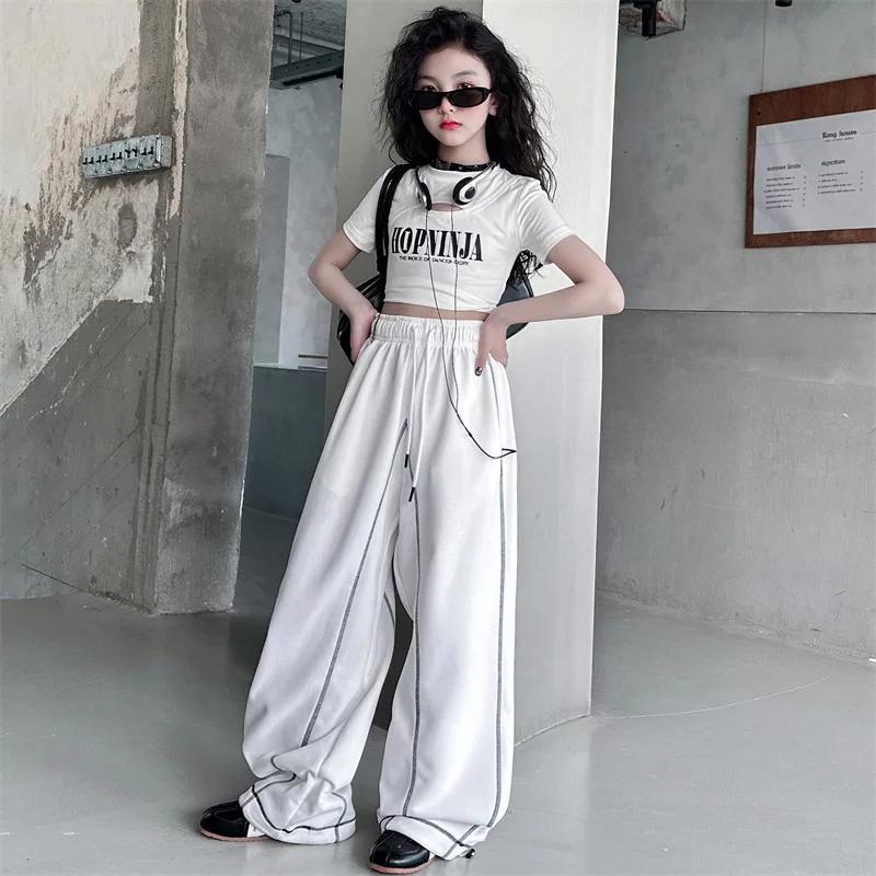 Été adolescente Hip Hop Jazz Street Dance Costume Costume Cool imprimé creux T-shirt court + pantalo