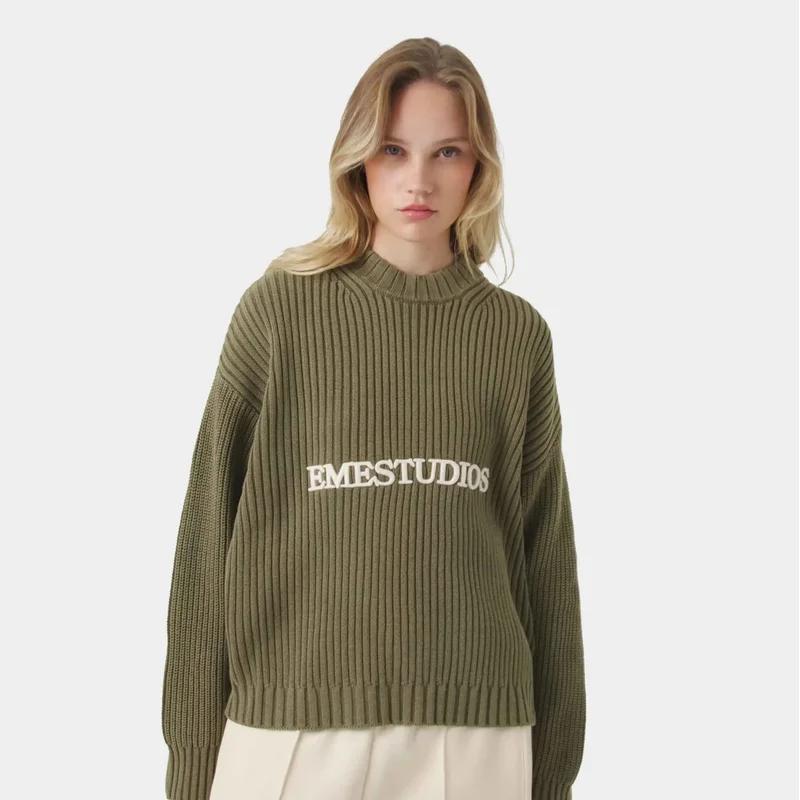 Pull à col rond Eme Letter Y2k Street pour hommes et femmes, pull ample décontracté rétro en tricot,