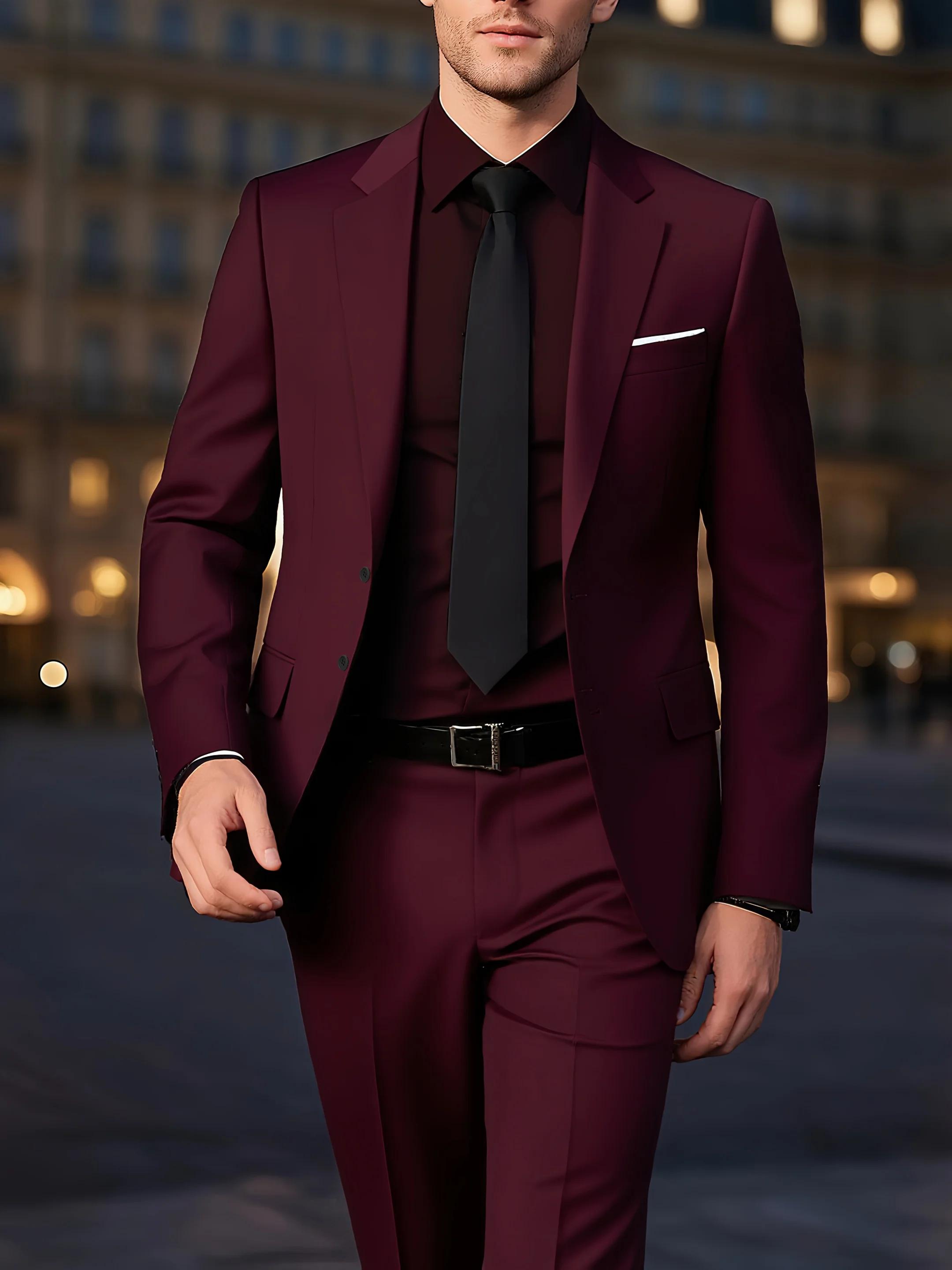 Ensemble de costume 2 pièces bordeaux pour homme (blazer + pantalon uniquement, gilet non inclus), v