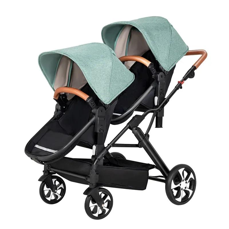 2025 Nouvelle poussette trois-en-un jumeaux avec siège auto, pliable, légère, équipée de cadeaux