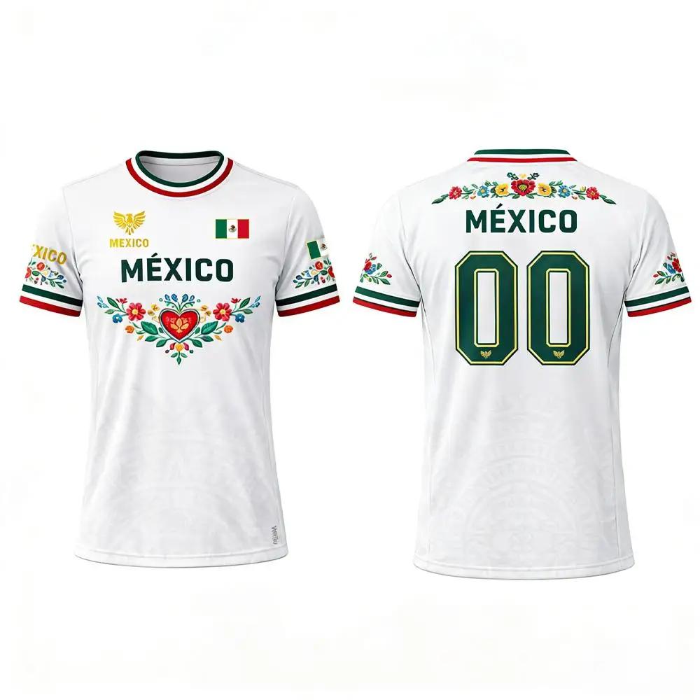 T-shirt imprimé drapeau du Mexique, maillot de football respirant et à séchage rapide pour l'été, ma