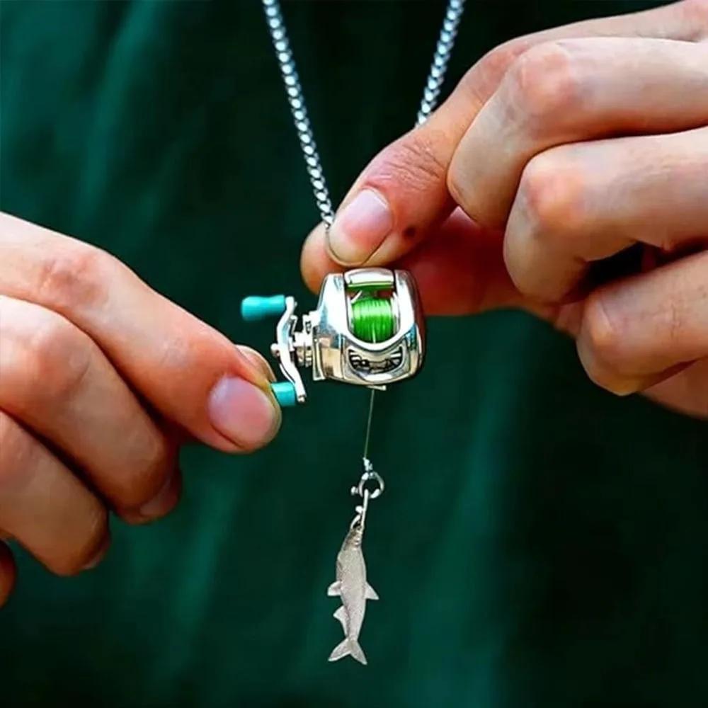 Collier de luxe avec moulinet de pêche rotatif et détachable, pendentif exquis en argent pour homme,