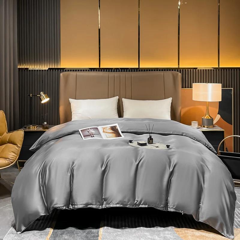 Housse de couette en soie de mûrier naturelle, confortable, couleur unie, simple, Double, King Size,