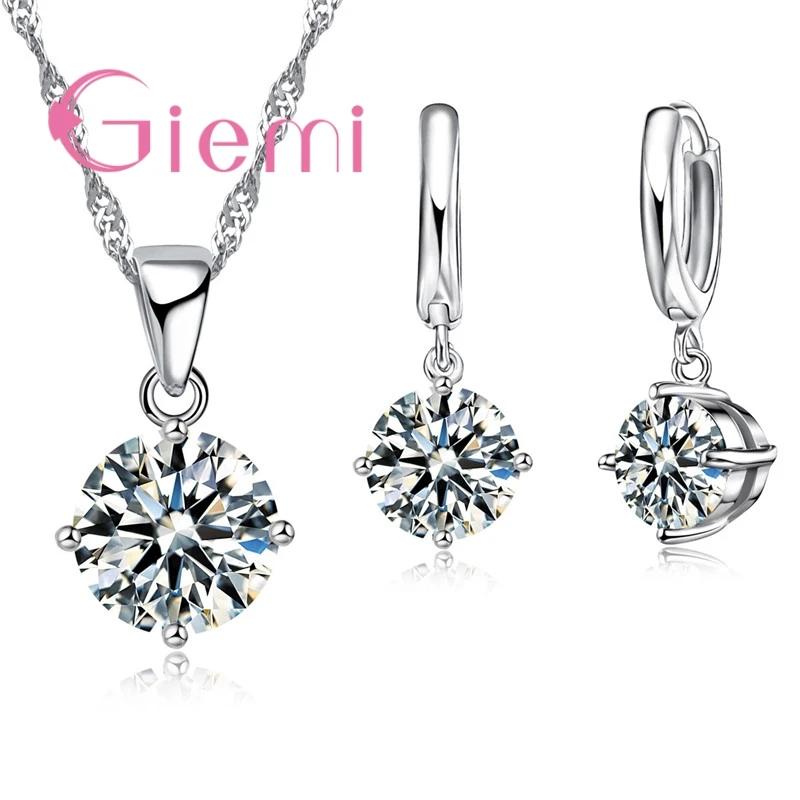 Ensemble de bijoux de mode en argent regardé 925 pour femmes, collier pendentif, boucles d'oreilles 