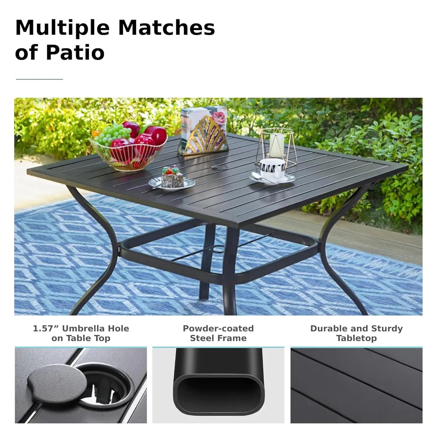 Ensemble de table et chaises de patio pour repas en extérieur, 5 pièces, avec trou pour parasol, pou