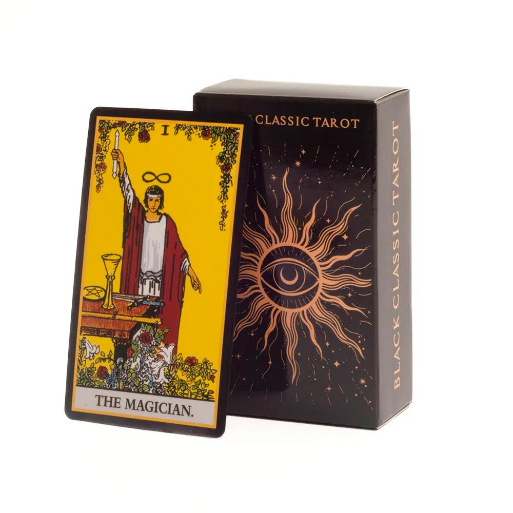 Jeu de cartes de Tarot classiques noires, 78 pièces, jeu de révélation de la bonne aventure avec gui