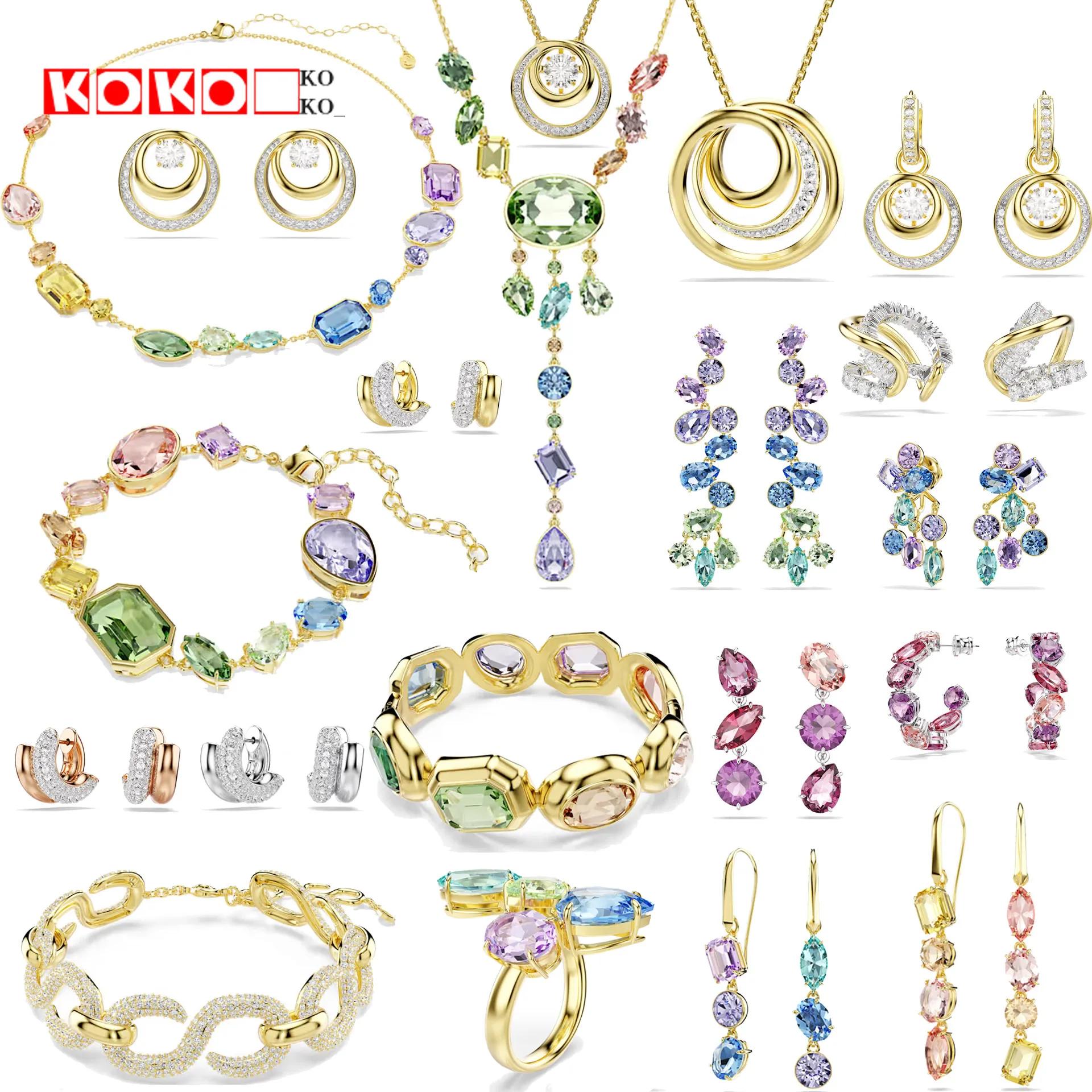 Nouvel ensemble de bijoux raffinés 2026 : Boucles d'oreilles flèche en or et cristal, collier, boucl