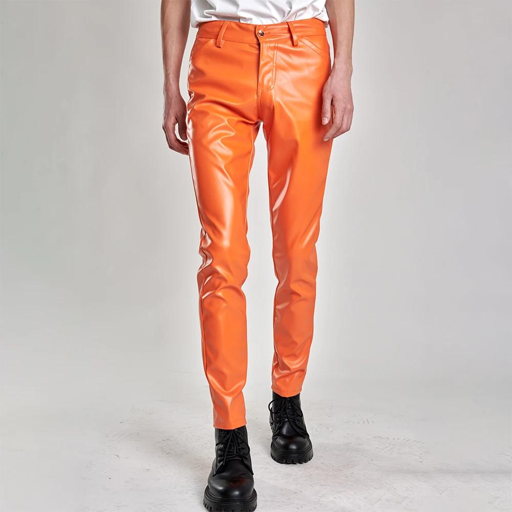 Pantalon en cuir pour hommes, coupe slim, extensible, mode, pantalon en cuir PU, discothèque, fête e
