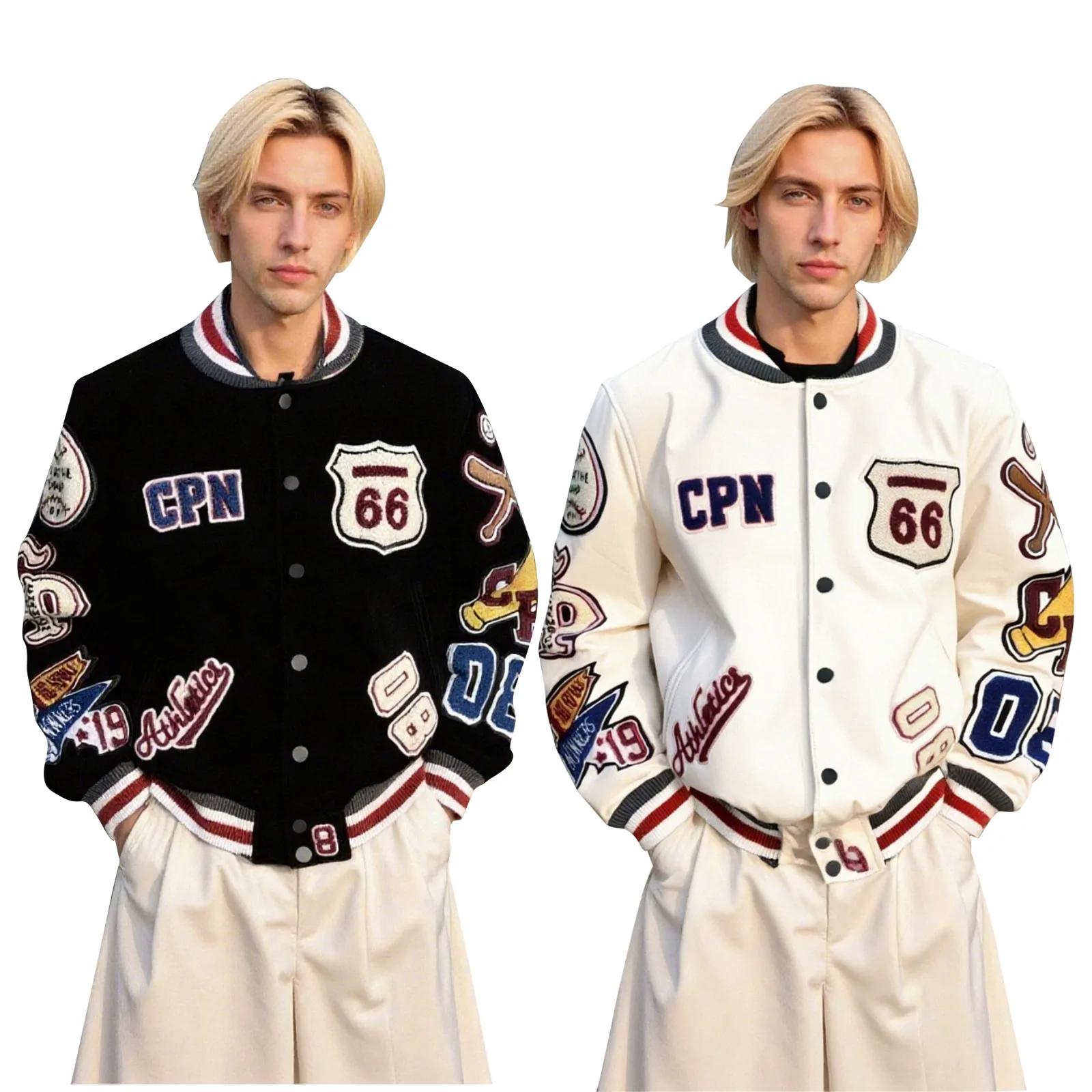 Veste de Baseball avec lettres brodées rétro américaines pour hommes, veste ample de marque à la mod