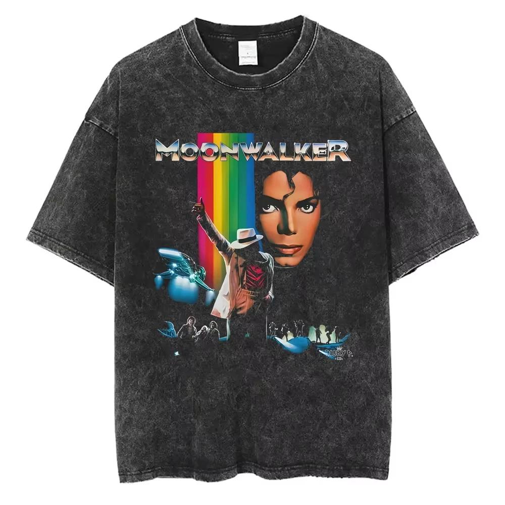 T-shirts vintage délavés Michael Jackson le roi de la pop pour hommes et femmes, t-shirt décontracté