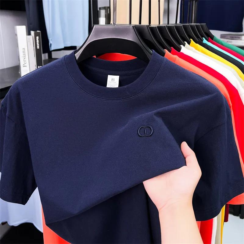 Haut de gamme marque hommes 100% coton lettre brodée T-shirt été nouveau produit mode col rond haut 