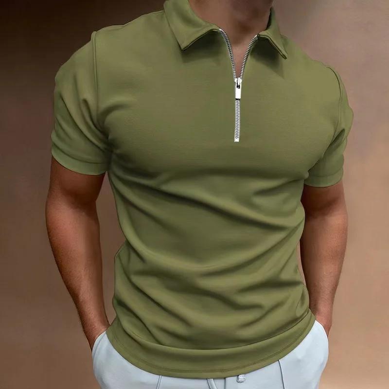 Polo d'été à manches courtes pour hommes, couleur unie, col rabattu, fermeture éclair, t-shirts et d