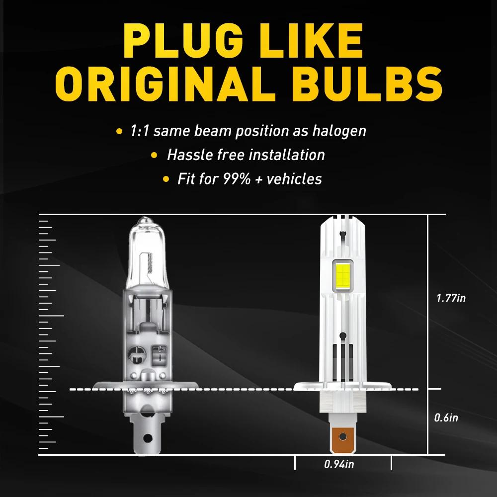 AUXITO 2 pièces 12000LM H1 LED ampoule de phare H1 LED Canbus voiture phare antibrouillard 6500K bla