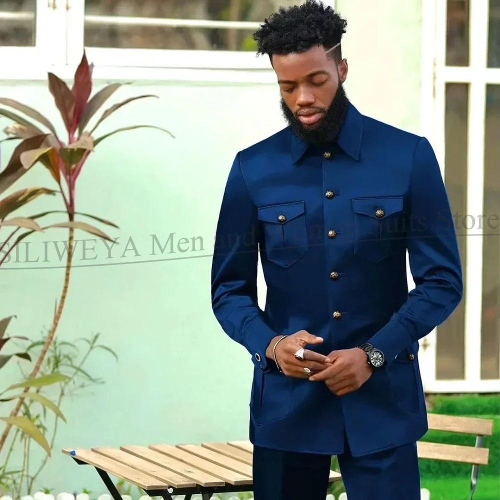 Costumes pour hommes 2 pièces mode col montant simple boutonnage costume couleur unie mariage smokin