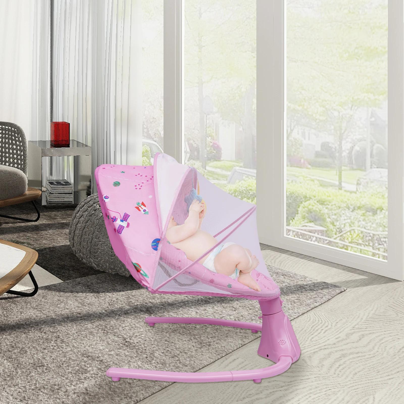 Transat bébé rose, réglable sur 3 positions et 4 vitesses de balancement, 12 berceuses Bluetooth, ca