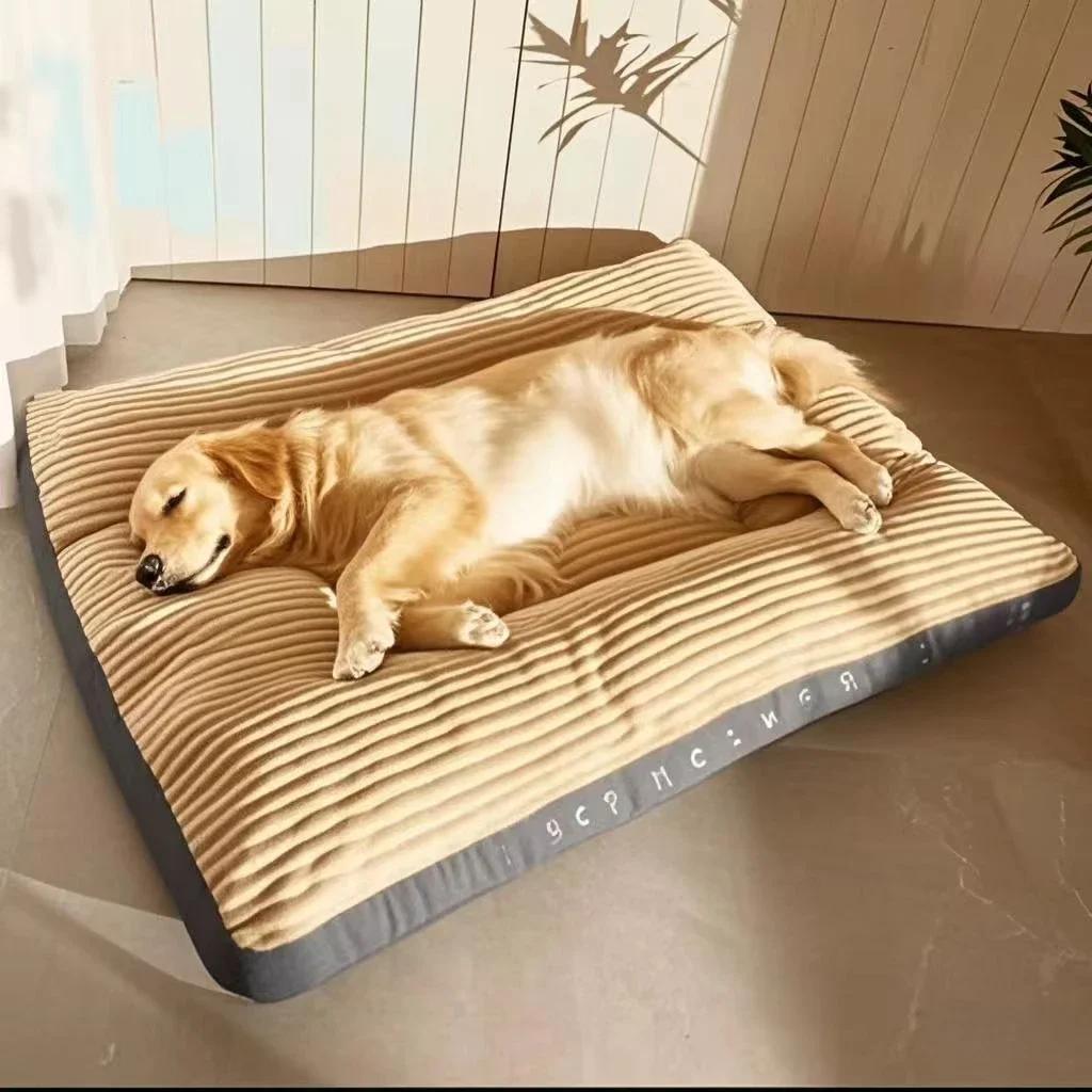 Grand tapis en velours côtelé pour chiens de taille moyenne et grande, lit de couchage surdimensionn