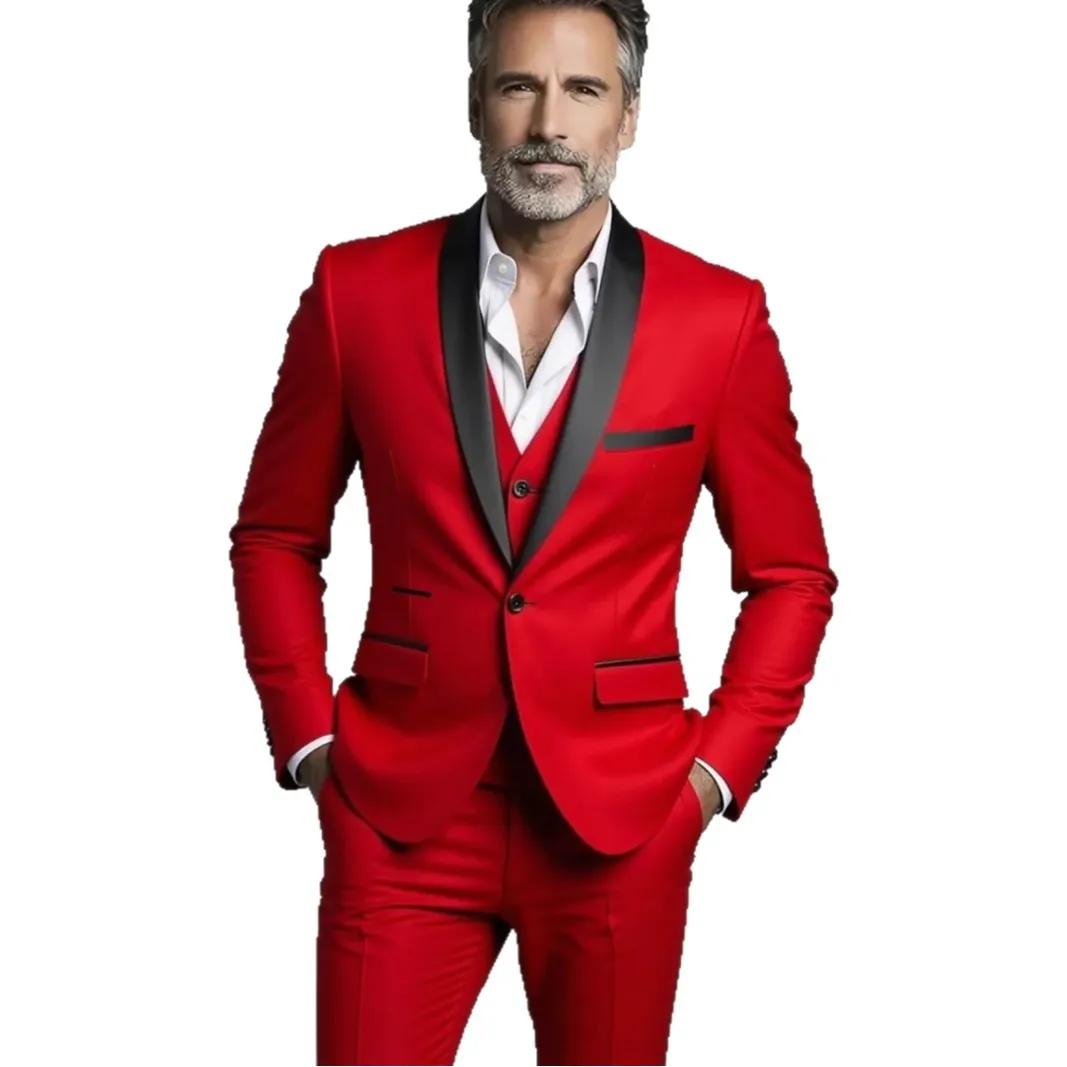 Ensemble trois pièces pour hommes, noir et blanc, pour fête de mariage, grande taille, Blazer, mante