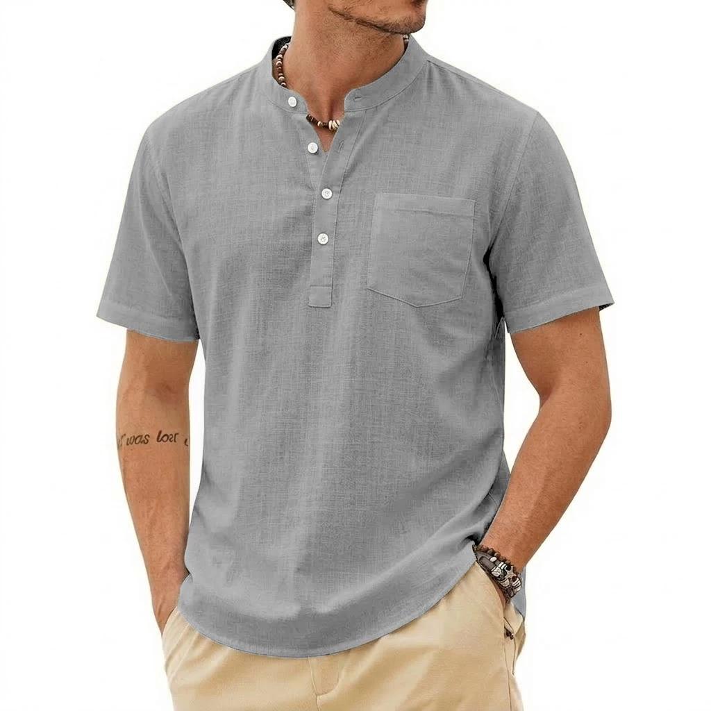 Chemise d'été décontractée pour homme à manches courtes, en lin de luxe uni, tendance, respirante, a
