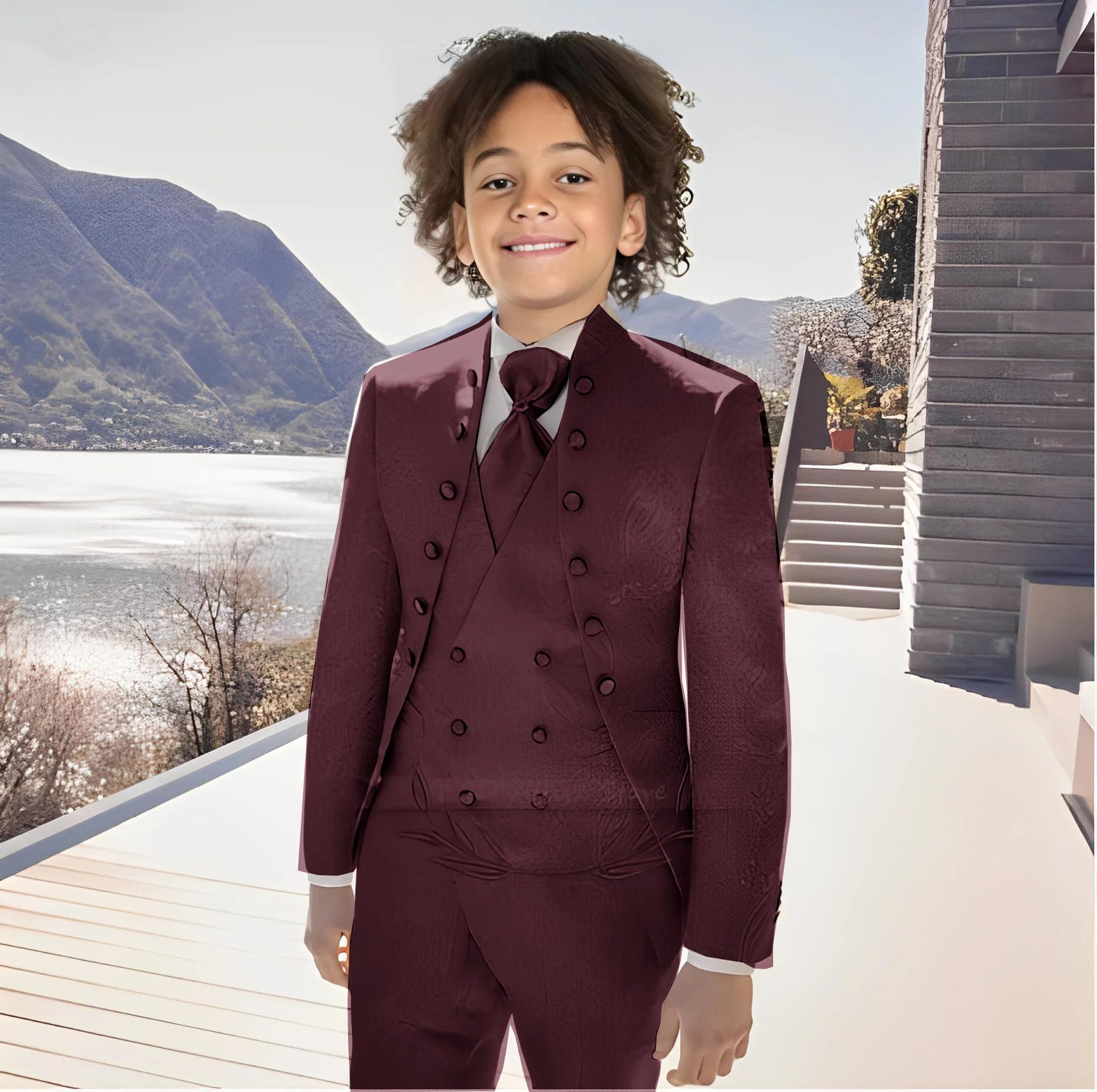 Costume Jacquard blanc pour garçons, 3 pièces, veste, pantalon, gilet, smoking pour enfants de 2 à 1